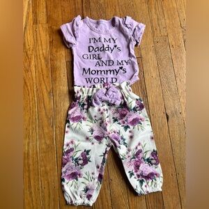 Baby Girl Purple Floral Spring outfit size 0-3m Short sleeve bodysuit and pants